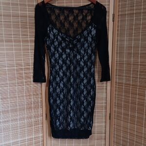 G by Guess Elegant Black Lace Long Sleeve Dress